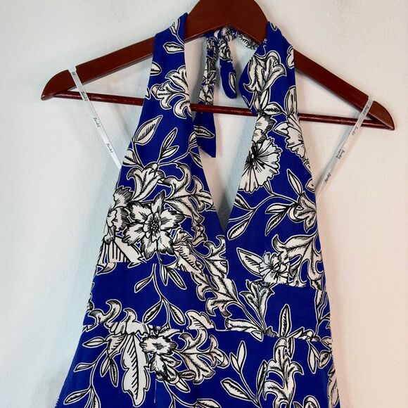 Bardot Petro Blue Tropical Floral Halter Dress Womens Small Boho Summer Vacation - Picture 4 of 10